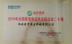 2019度有色全國最受歡迎再生鉛企業二十強之一